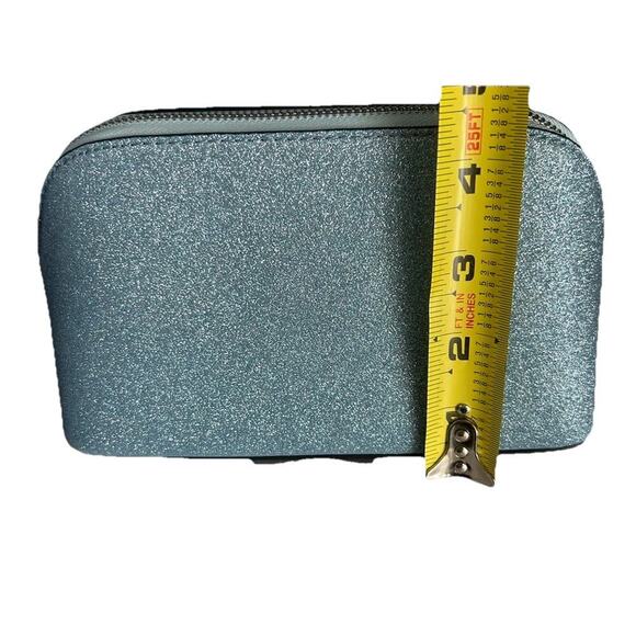 New Kate Spade Blue Tinsel Glitter Cosmetic Bag NWOT Powder Make-up Bathroom - Picture 10 of 11